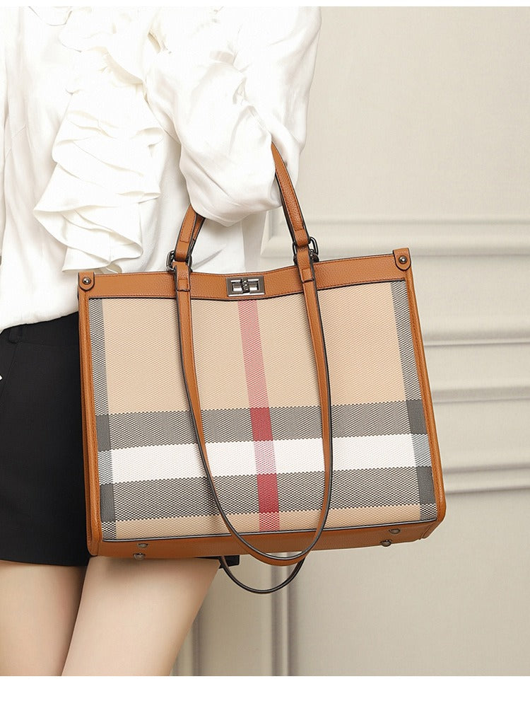 2024 New checkered tote bag, high-end for ladies, large capacity, plaid shoulder bag