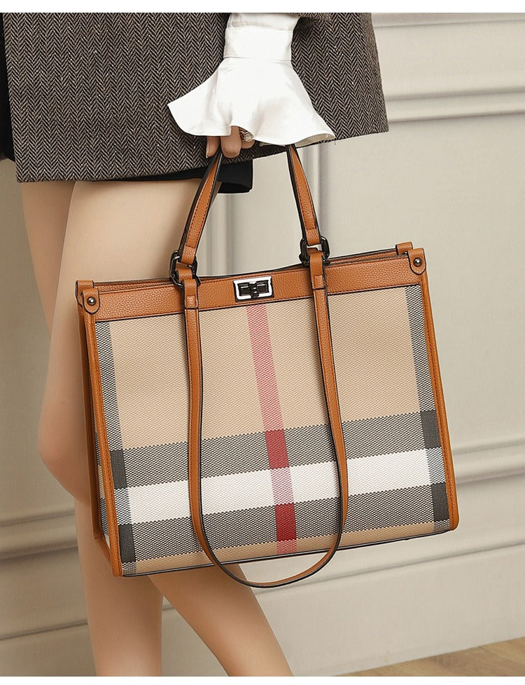 2024 New checkered tote bag, high-end for ladies, large capacity, plaid shoulder bag