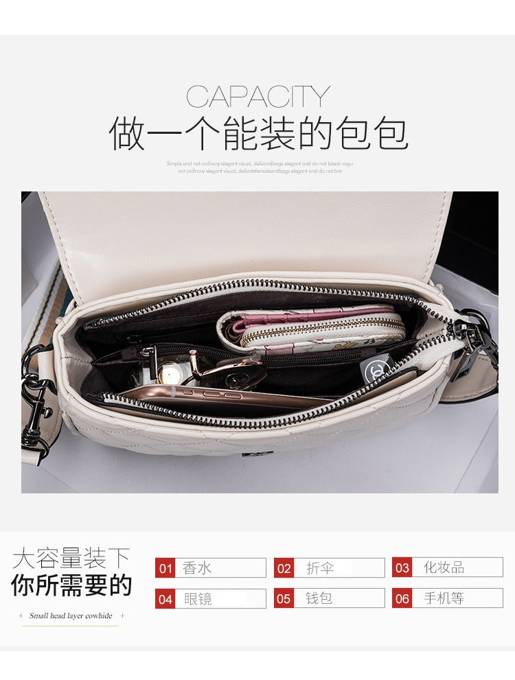 2024 New Women's Genuine Leather Handbag. Fashionable, high-end, simple, quilted and with chain strap for crossbody.