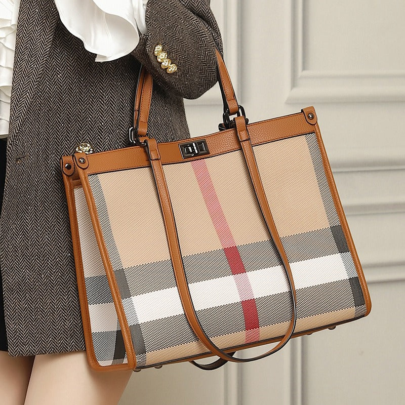 2024 New checkered tote bag, high-end for ladies, large capacity, plaid shoulder bag