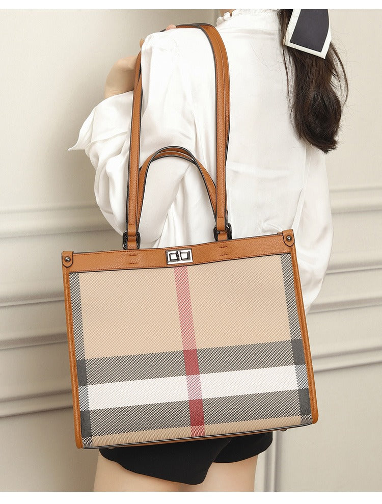 2024 New checkered tote bag, high-end for ladies, large capacity, plaid shoulder bag