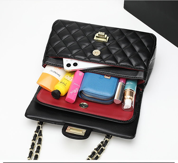 2024 New brand women's bag, retro style, high-end diamond quilted, genuine leather crossbody