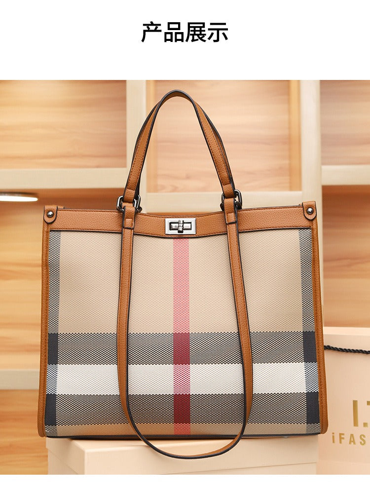 2024 New checkered tote bag, high-end for ladies, large capacity, plaid shoulder bag