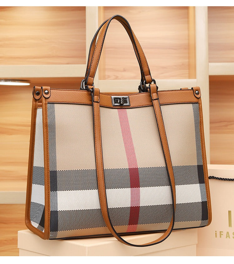 2024 New checkered tote bag, high-end for ladies, large capacity, plaid shoulder bag