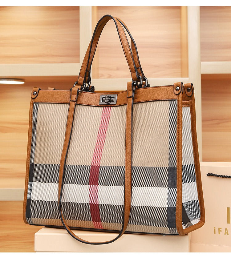 2024 New checkered tote bag, high-end for ladies, large capacity, plaid shoulder bag