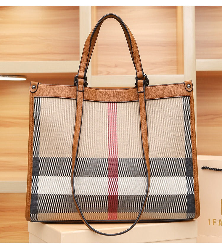 2024 New checkered tote bag, high-end for ladies, large capacity, plaid shoulder bag