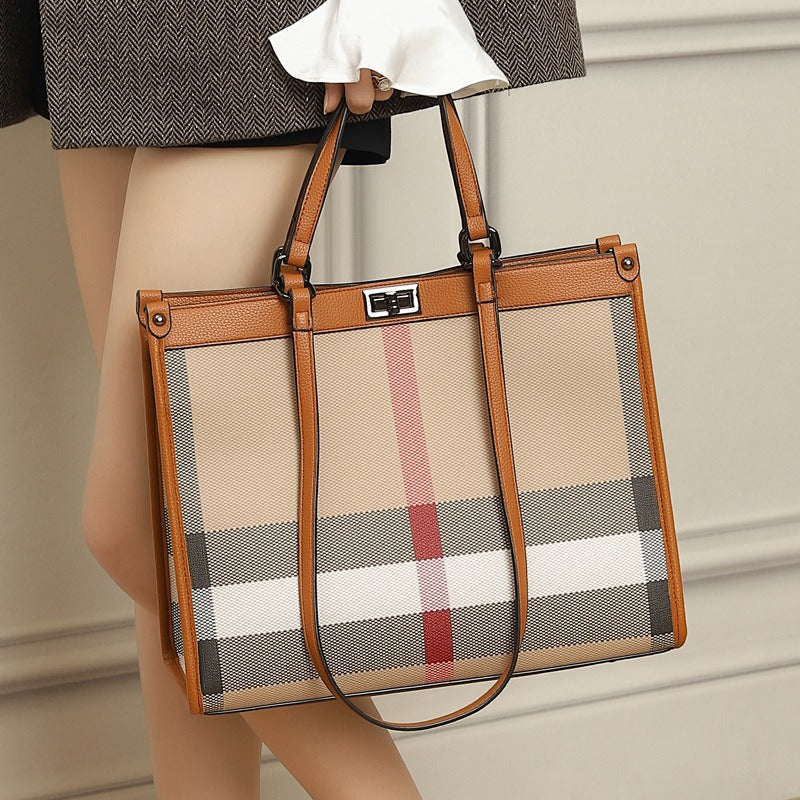 2024 New checkered tote bag, high-end for ladies, large capacity, plaid shoulder bag