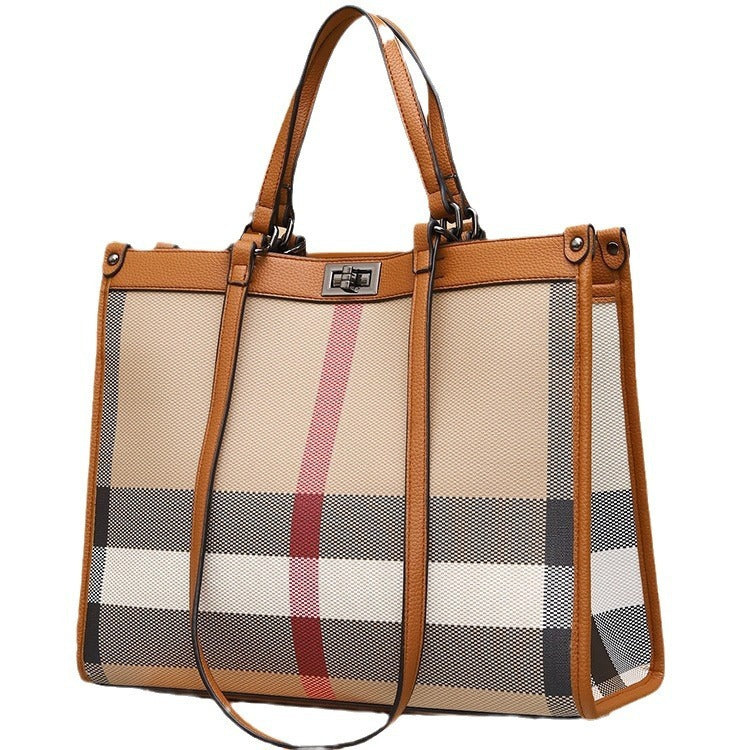 2024 New checkered tote bag, high-end for ladies, large capacity, plaid shoulder bag