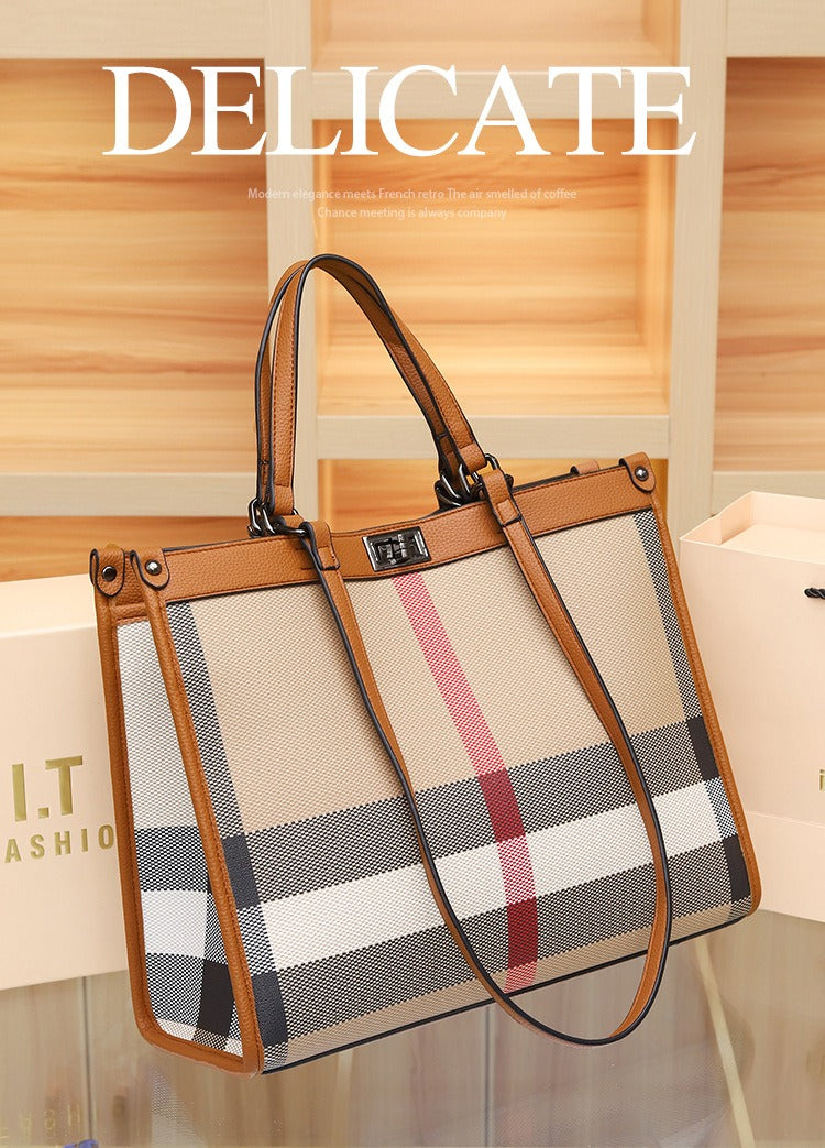 2024 New checkered tote bag, high-end for ladies, large capacity, plaid shoulder bag