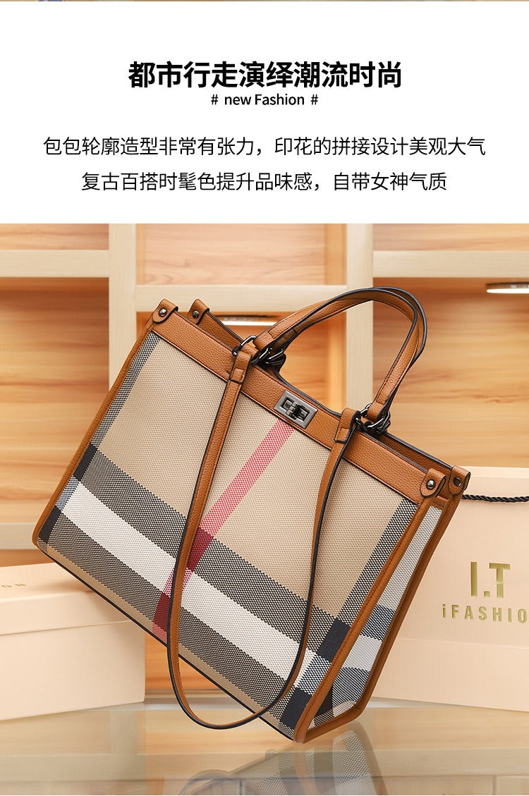 2024 New checkered tote bag, high-end for ladies, large capacity, plaid shoulder bag