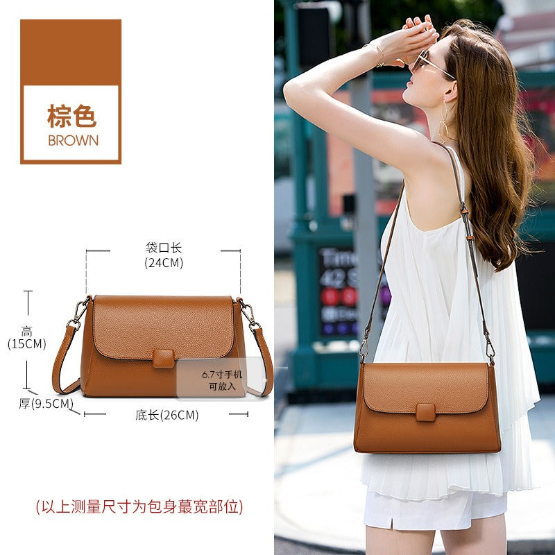 Leather women's single shoulder bag, cowhide, fashionable and versatile, mom bag. Small, new summer 2024 style. Simple and anti-theft. Crossbody bag for women.